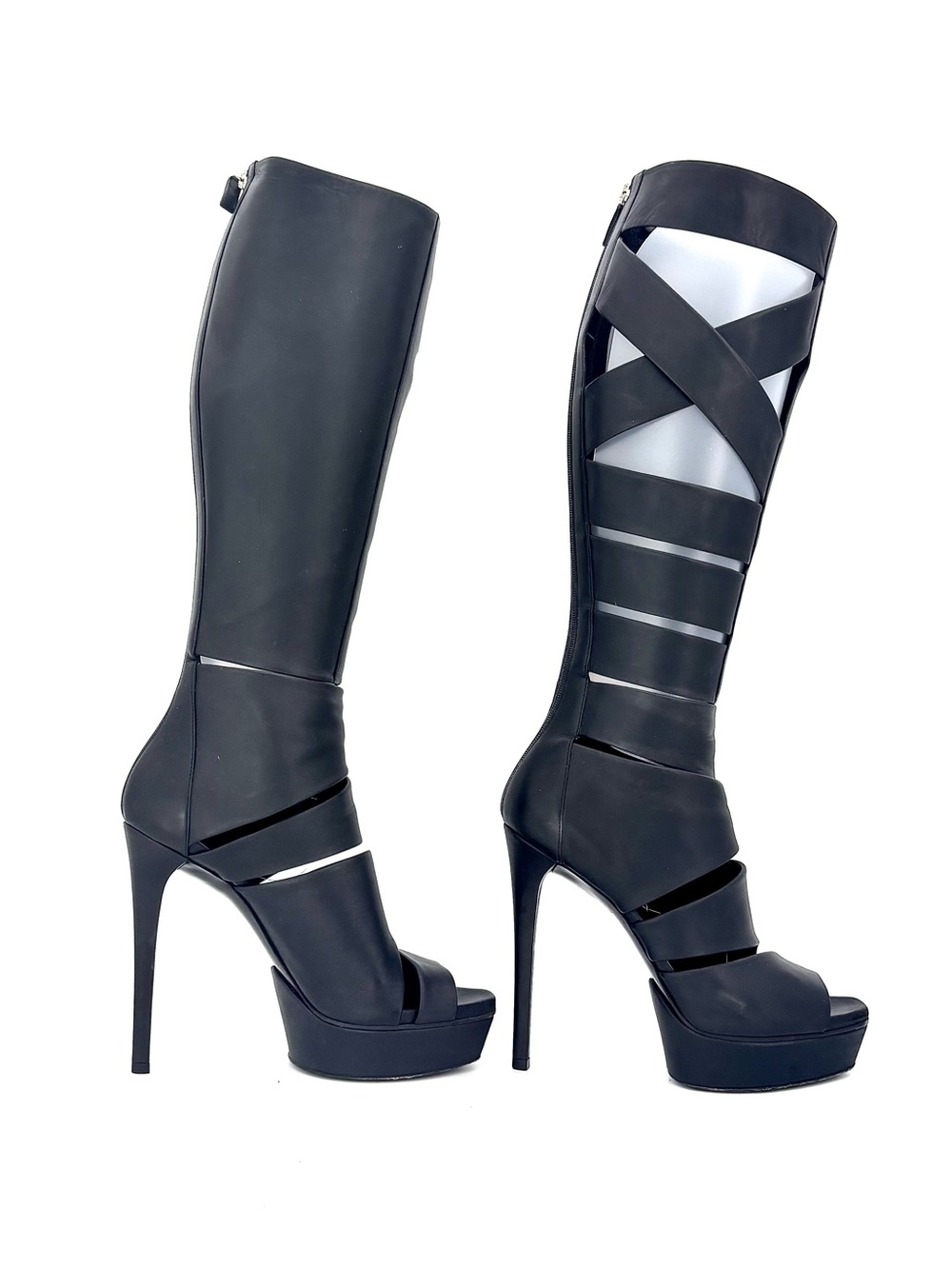 Gucci SS2010 Helena Babylon Cutout Bondage Knee High Platform Boots Sandals 37.5 - Picture 8 of 12